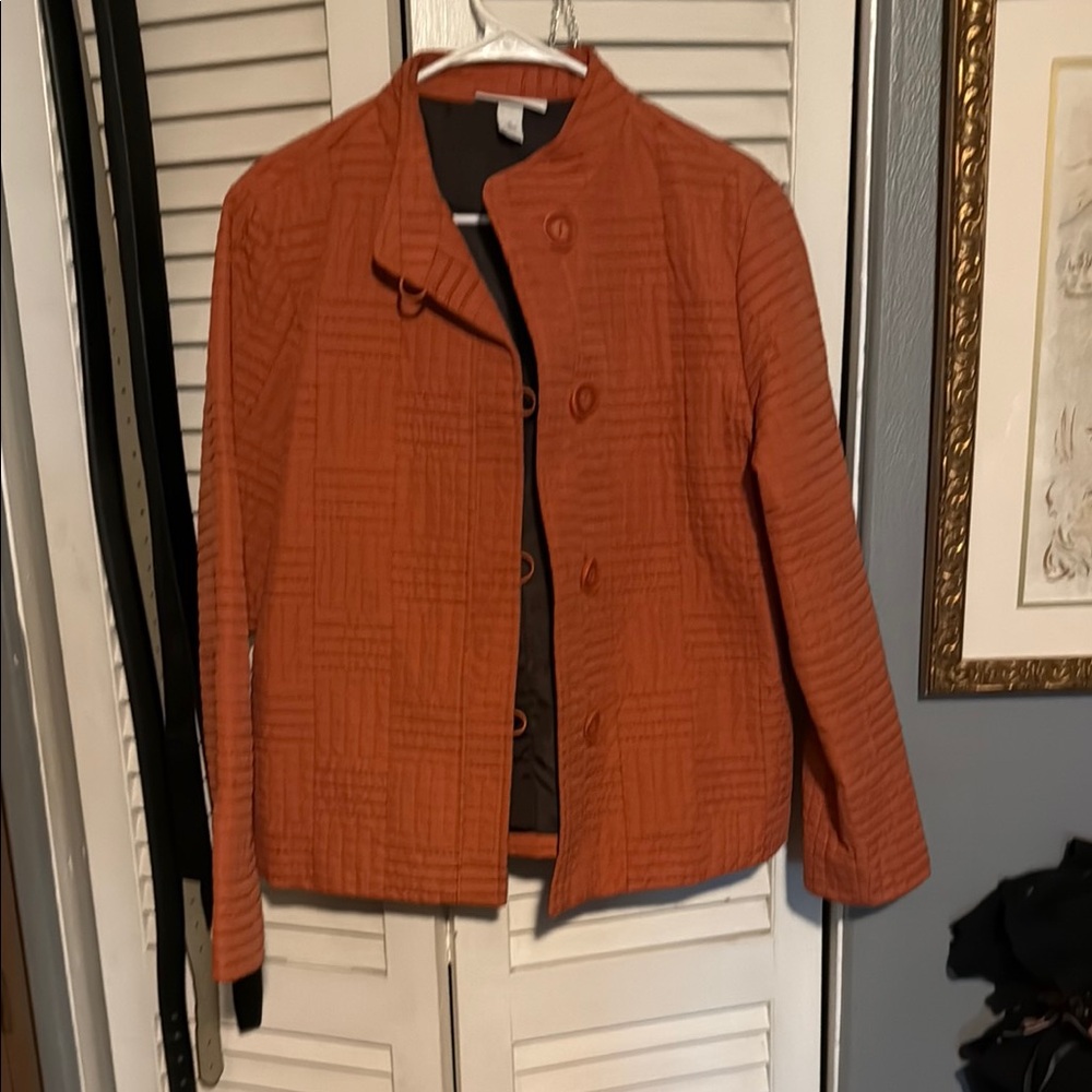 Dress Barn Orange Utility Jacket with Textured Pattern